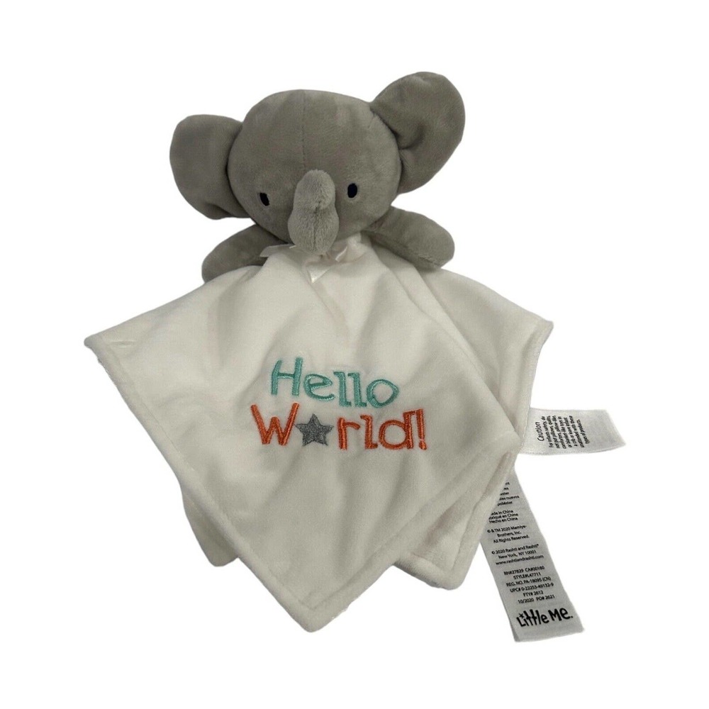 Little Me Elephant Hello World Gray White Baby Lovey Security Blanket Soother